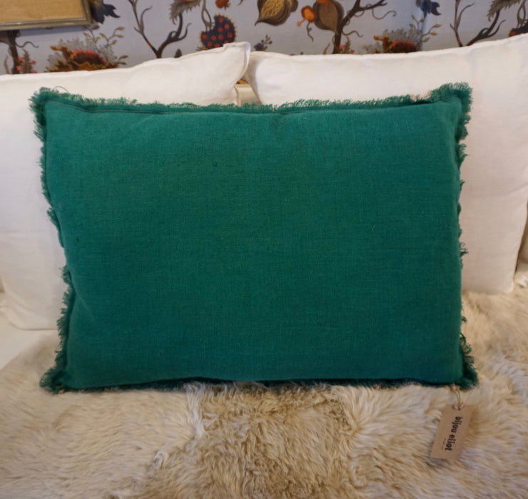 Elitis French Linen Cushion - Emerald / Natural