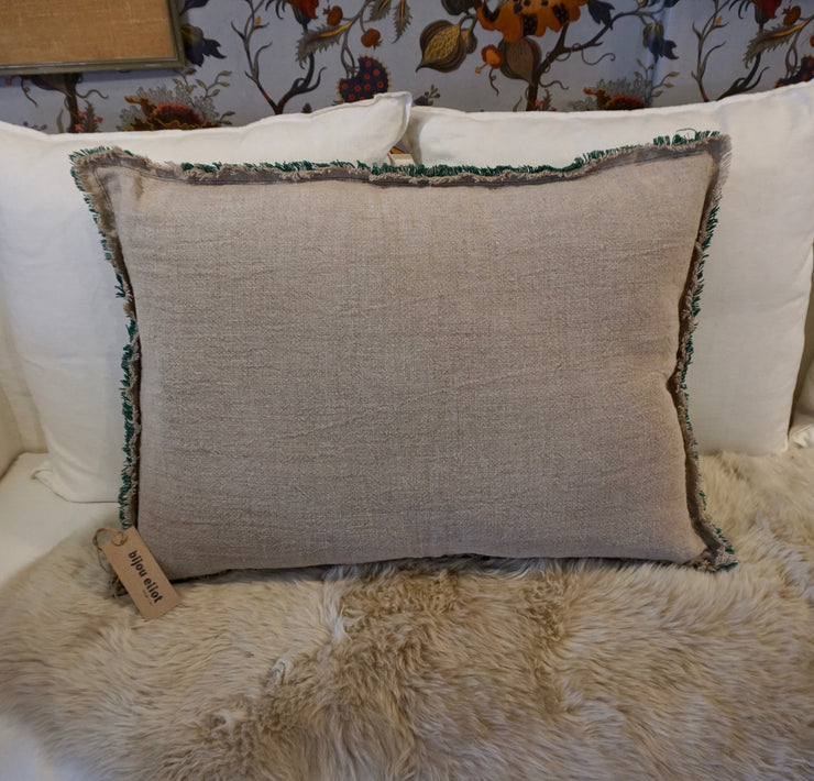 Elitis French Linen Cushion - Emerald / Natural