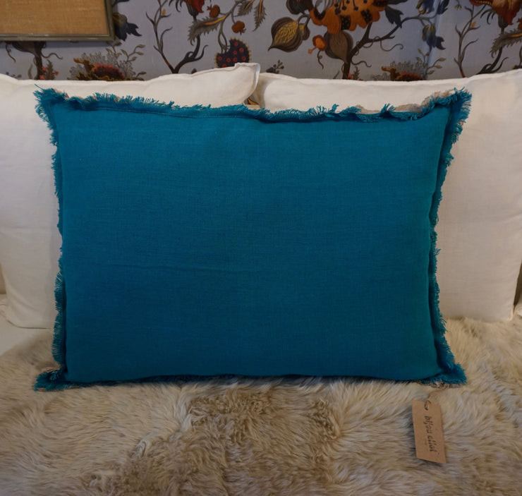 Elitis French Linen Cushion - Turquoise / Natural